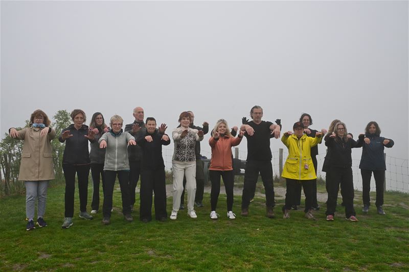 De tai chi wave op de mijnterril gehuld in de mist
