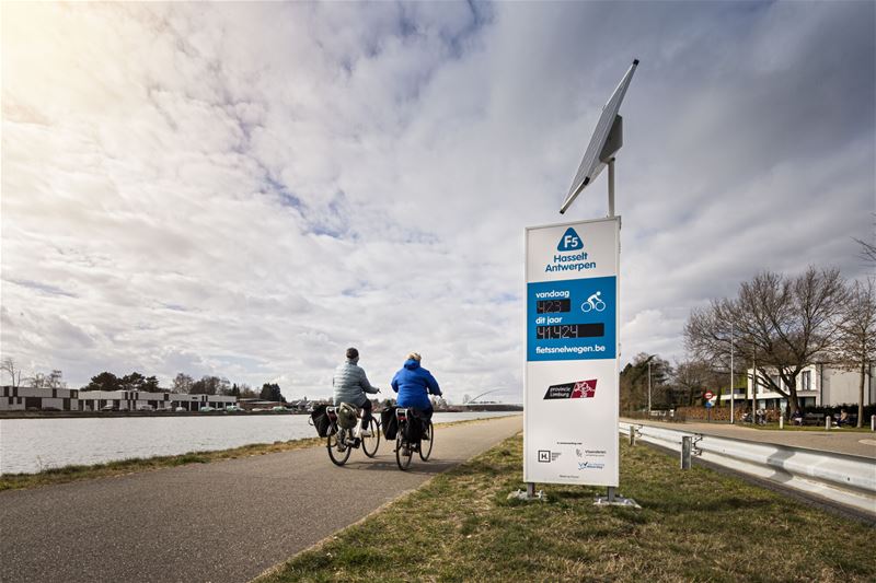 Extra telzuilen om fietsers te tellen langs kanaal