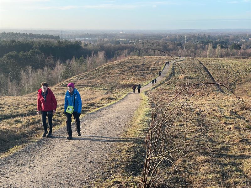 Veel wandelaars op de mijnterril